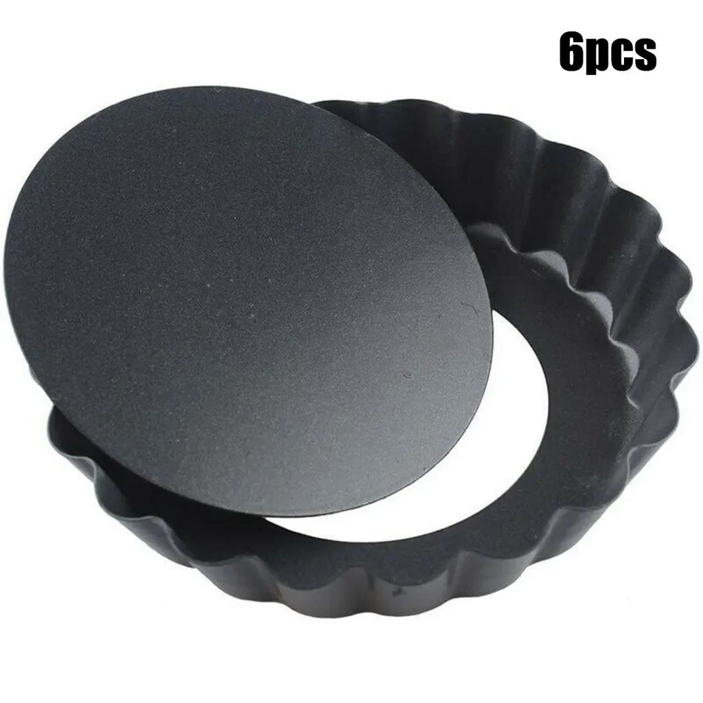 6 Pcs Cake Baking Pan Tart Pan Baking Mold 4 Inch Non-stick Removable Bottom Mini Tart Tins Cases For Kitchen Tableware