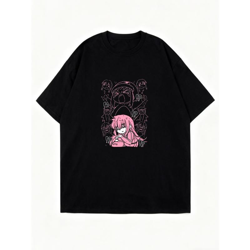 Oversized T Shirt Black Anime Girl With Pink Hair And Gothic Design For Casual Wear And Street Style