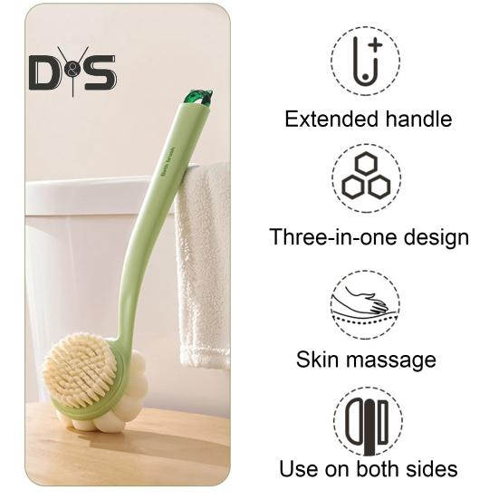 Bath Scrub Brush with Extended Anti-Slip Handle Double-Sided Back Rub Exfoliation Back Scrubber Three-dimensional Massage Brush
