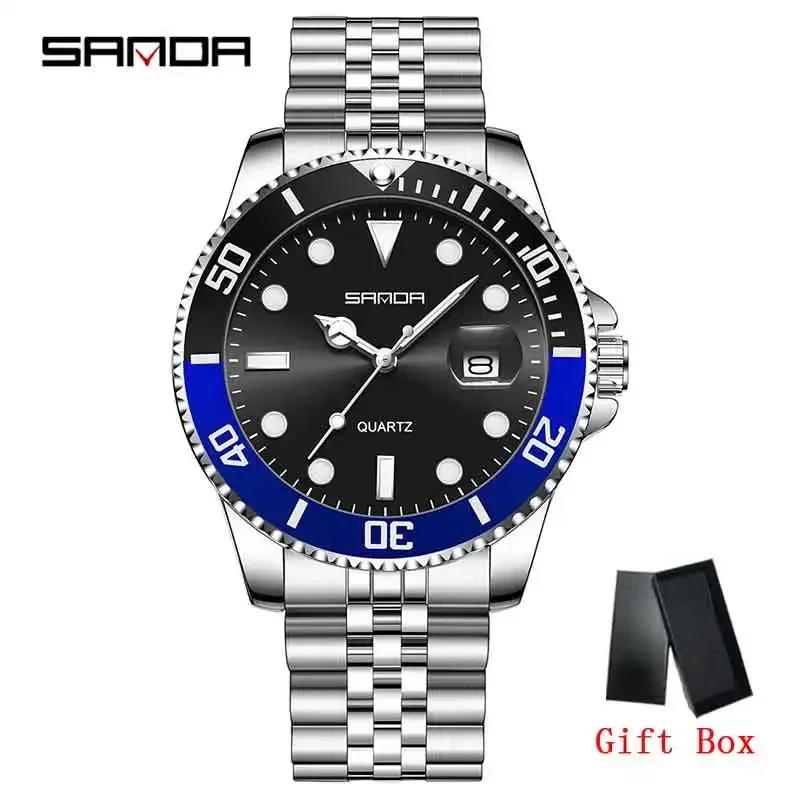 SANDA Top Brand New Business Man Quartz Watches Rotating Bezel 50M Waterproof Night Light Calendar Fashion Men's Wristwatch