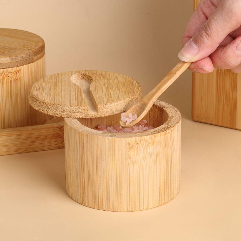 Bamboo Sealed Seasoning Jar Moisture-proof Round Condiment Storage Box 200ml Eco-Friendly Sugar and Salt Container Home Cooking