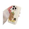 Applicable to iPhone17PRO birthday bear mobile phone case black cat illustration Apple 16/15 anti-drop leather pattern bread case