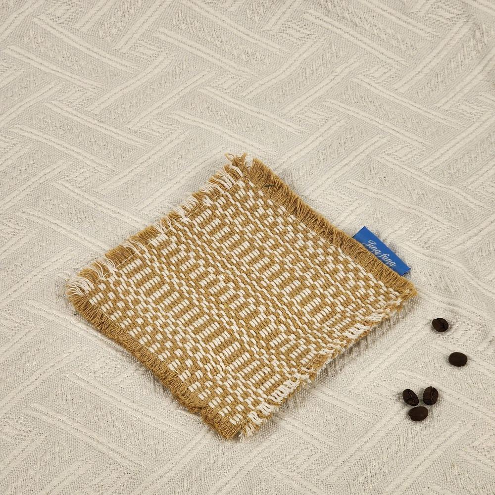 Multi Purpose Retro Woven Coaster Heat Resistant Tassel Table Mat Square Shape Heat Resistant Coaster Table Protection хаки