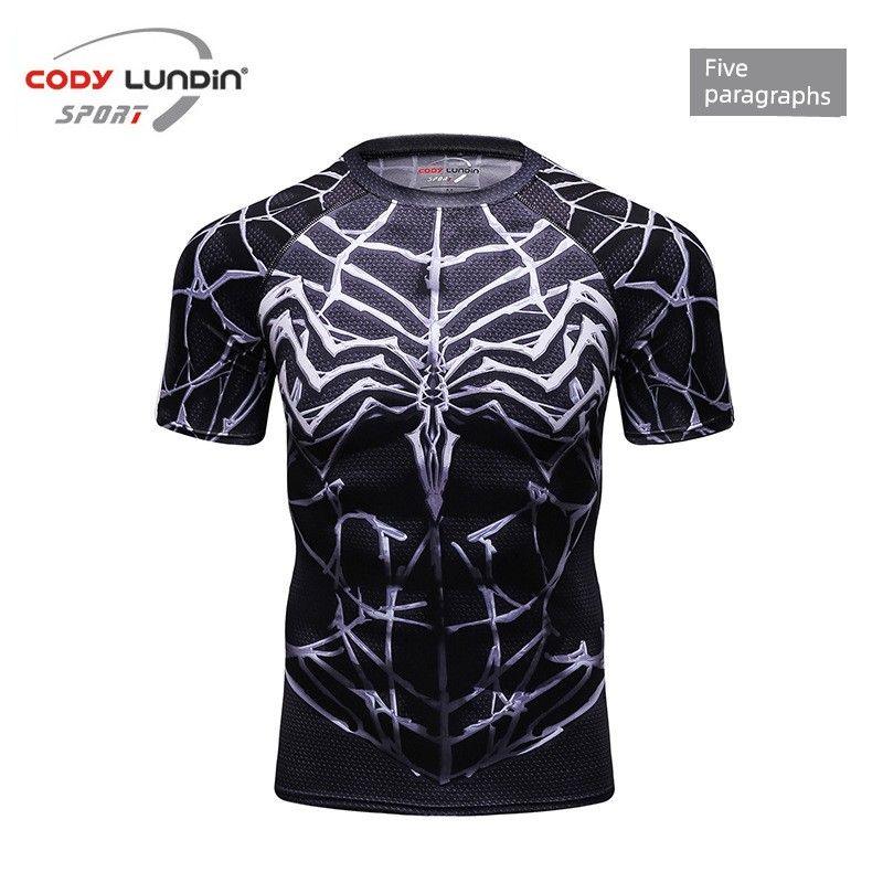 Cross-Border New Arrival Workout Clothes Men's Quick-Drying Sweatshirt Short-Sleeved Running Training Stretch Silm Sports Bodysuit Fashion