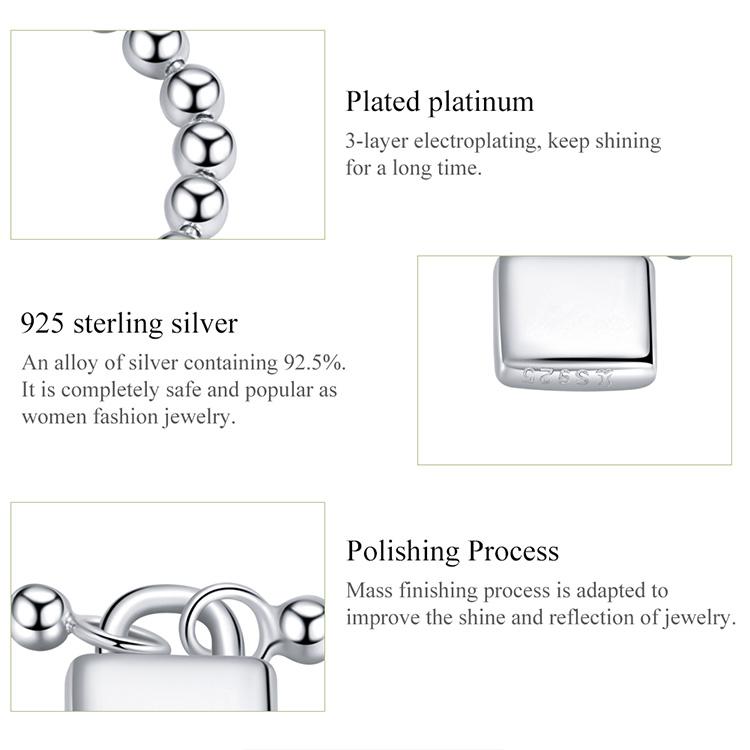 BAMOER 925 Sterling Silver Classic Small Chain of Locks Ring Women Statement Rings