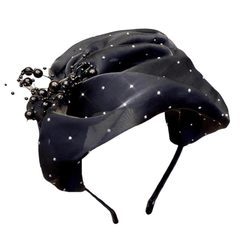 

Стильные женские fascinator-шляпки с бусинами, головные повязки, головные уборы на Хэллоуин, элегантный аксессуар для волос для свадьбы и вечеринки 1 чёрный