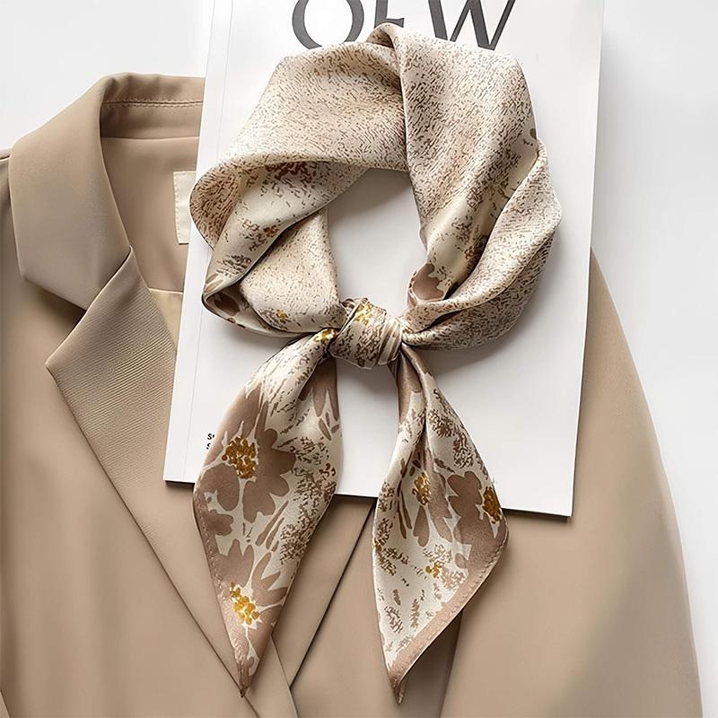

New 70Cm Square Scarf Thin Lapanese and Korean Sweet Champagne Small Floral Silk Scarf Headband Headgear Women