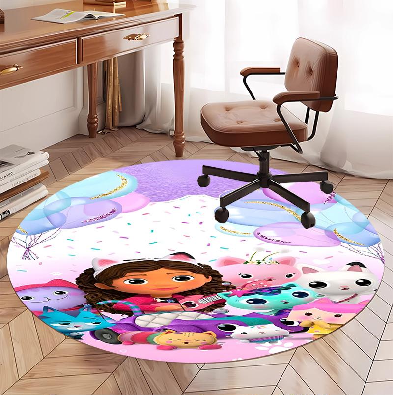 Gabby's Dollhouse Pattern Round Rug, Indoor/Outdoor Mat, for Picnic, Gameroom, Bedroom, Office, Living Room, Home Decor Carpet, Birthday Gift