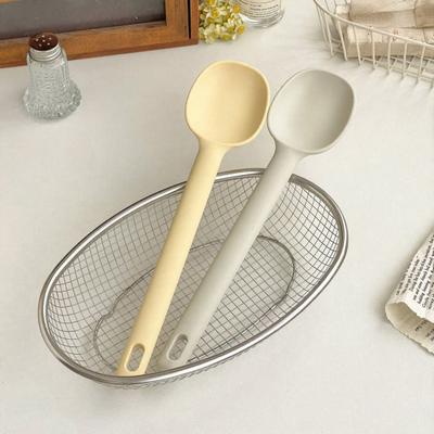 Long Handle Silicone Cooking Spoon with Hanging Hole Heat-Resistant Non-Stick Kitchen Utensil for Stir-Fry Soup Scratch-Free Essential Cooking Tool