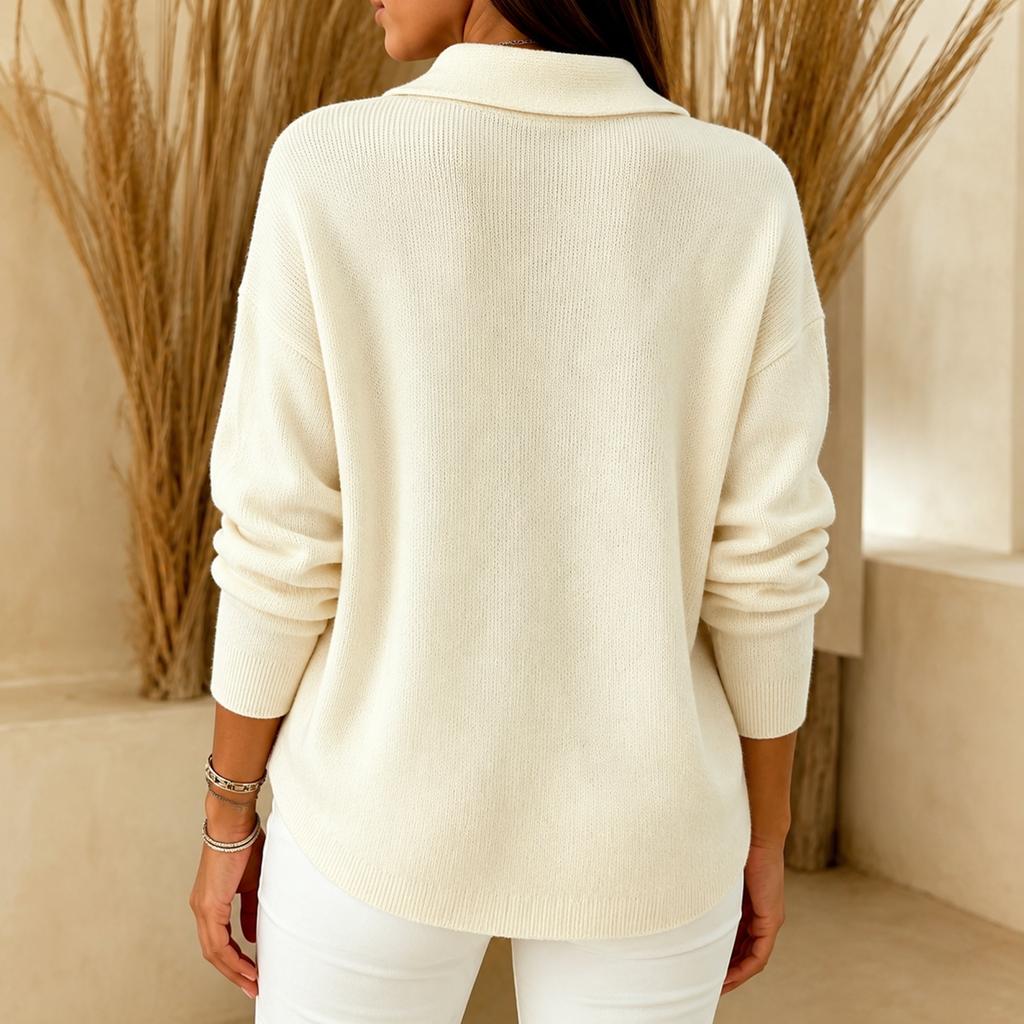 Women's Half-Zip Sweater with Turn-Down Collar Loose Fit for Fall Winter Casual Wear
