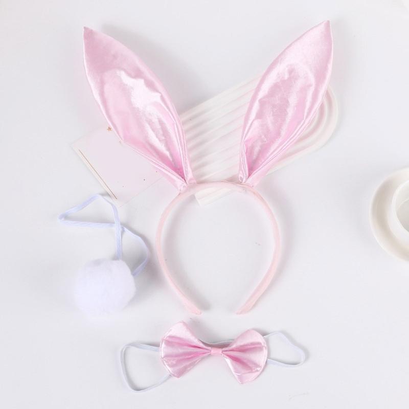 Plush Rabbit Ear Shape Headband Bowtie and Tail Set Carnival Costume Supplies