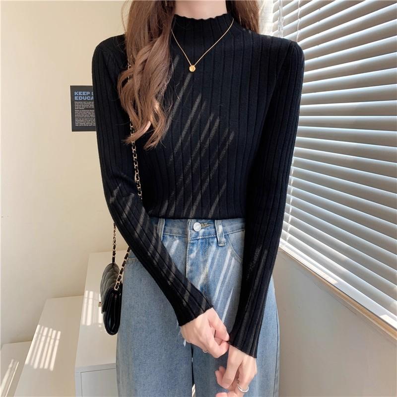spring autumn Half turtleneck inner sweater women's bottoming shirt foreign style mid-neck slim long-sleeve knitted sweater tops
