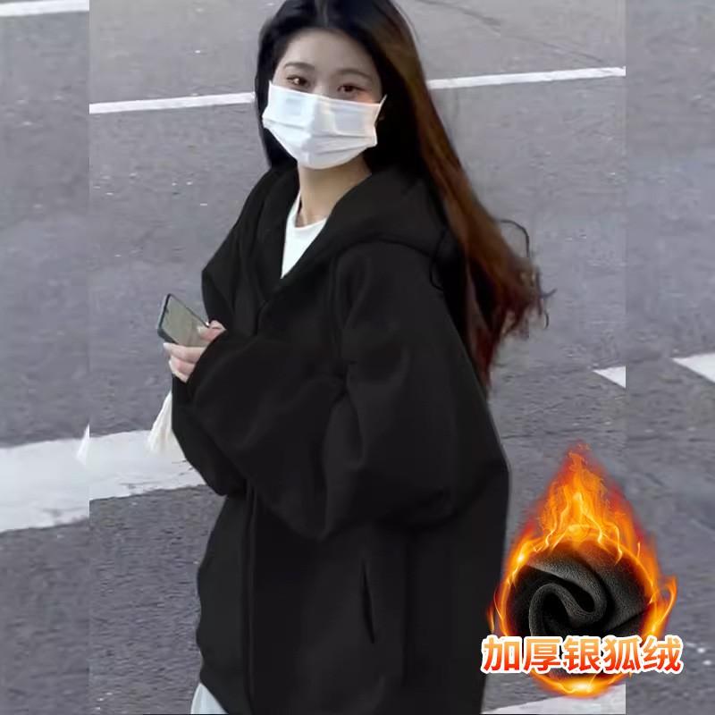 Womens Oversized Hooded Sweatshirt Lightweight Casual Korean Style Fall Pullover With Zipper