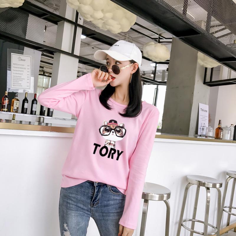 

Новая осенняя футболка женская свободная с длинными рукавами и принтом в виде мультфильма, студенческая футболка-база 3XL розовый