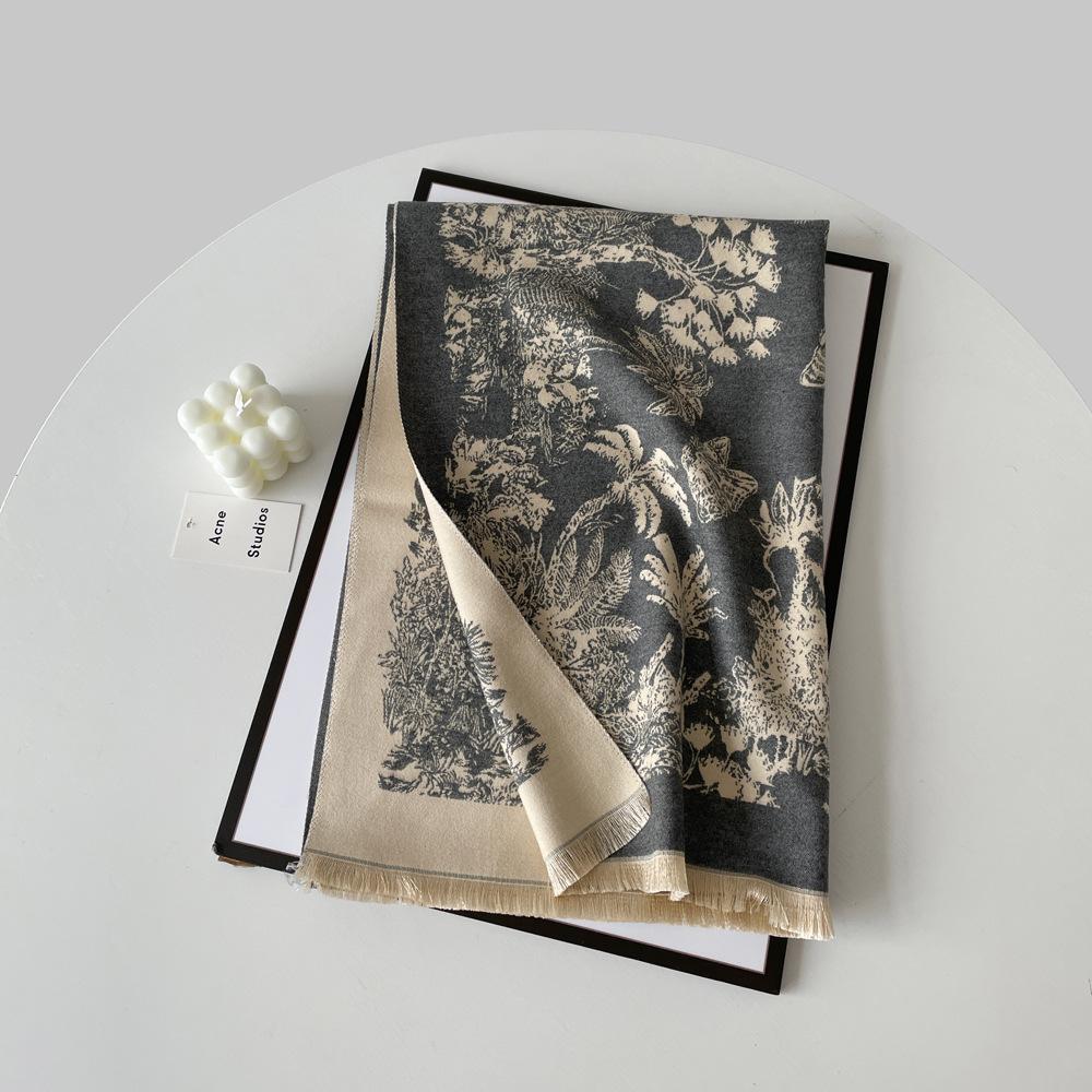 Jacquard landscape painting imitation cashmere scarf for women's office air-conditioned room thick and warm long trendy scarf