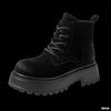 Fashion thick-soled heightening Martin boots women's 2025 autumn new retro thin polished short boots lace-up rhubarb boots