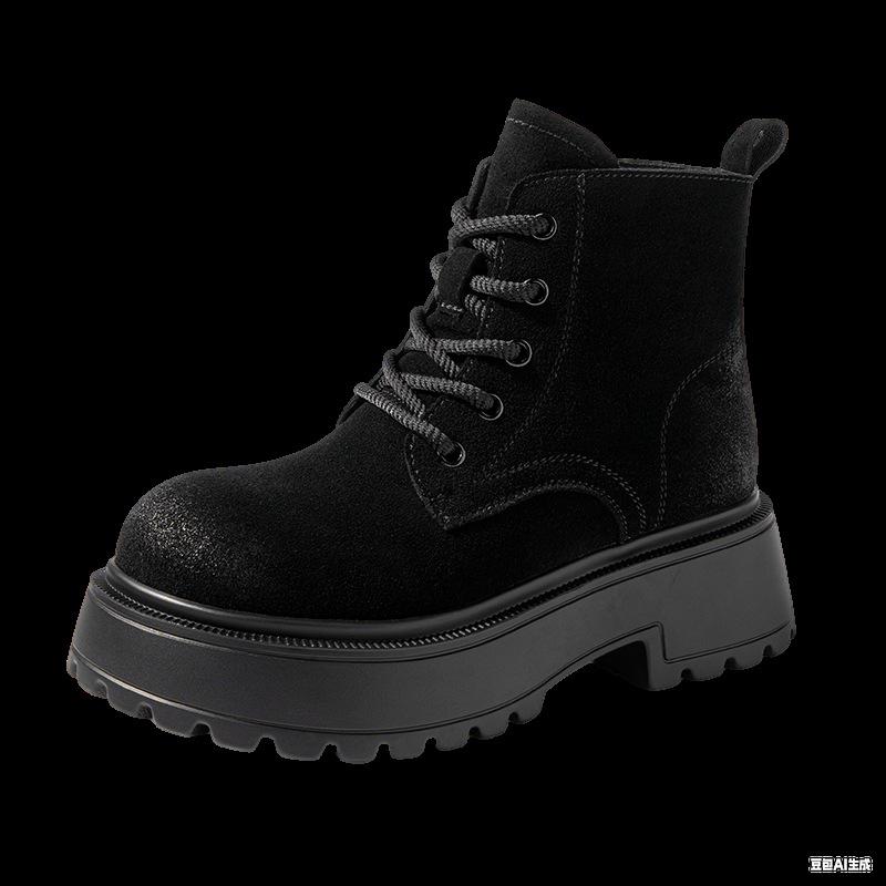 Fashion thick-soled heightening Martin boots women's 2025 autumn new retro thin polished short boots lace-up rhubarb boots