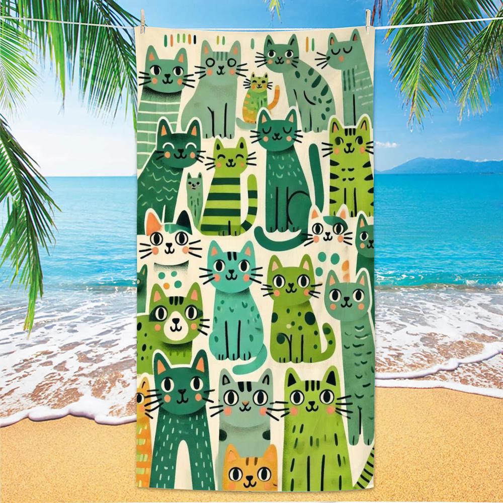 Cute and Cute Cat Cartoon Microfiber Beach Towel Quick Drying Lightweight Absorbent Bath Towel Outdoor Travel Pool Bath Towels