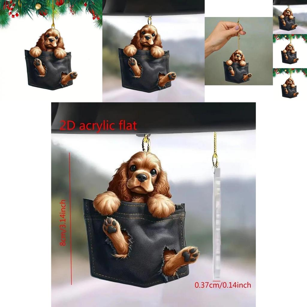 Adorable Acrylic Cartoon Dog Rearview Mirror Decor Hanging Accessory For Cars