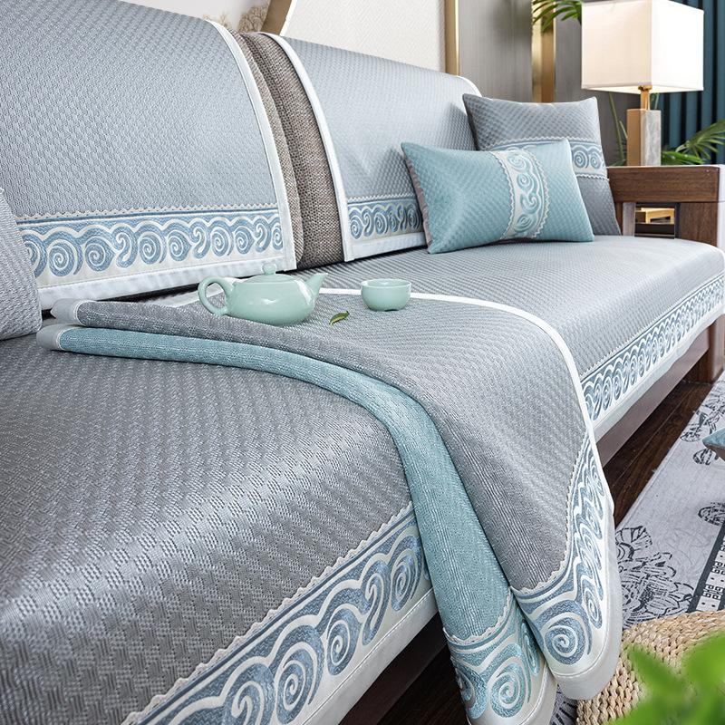 Summer Sofa Cushion New Chinese Style Ice Silk Cool Non-Slip Seat Cushion Summer High-End  New Solid Wood Sofa Cover