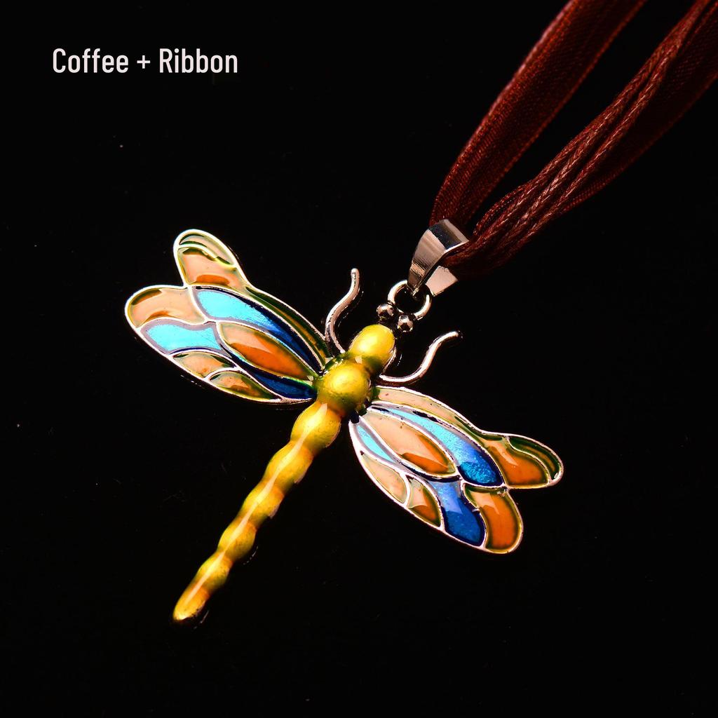 Silver Dragonfly Necklace with Luminous Butterfly - Retro Forest-Inspired
