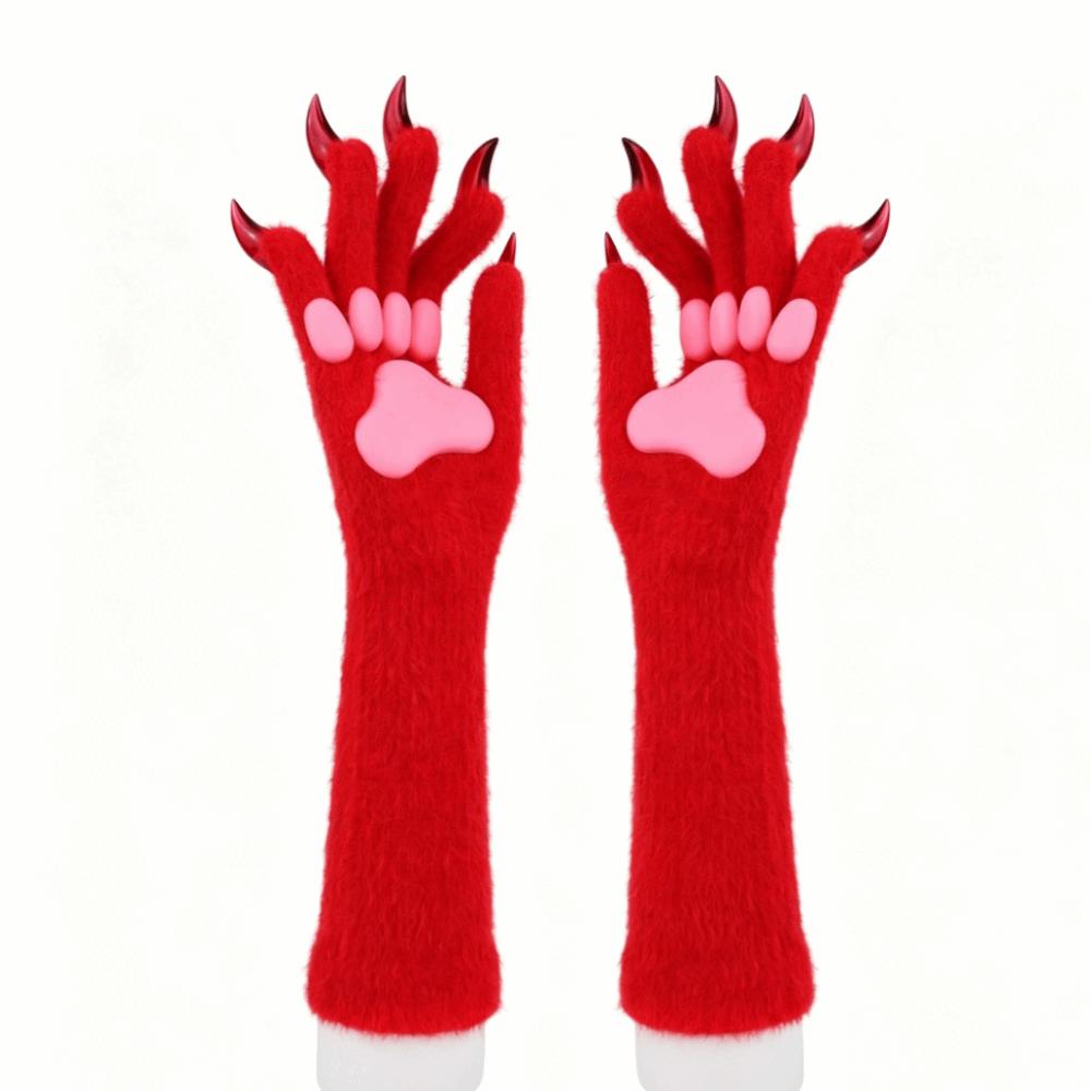 Lange Tierklaue Handhandschuhe Silikon-Pfotenpolster Plüschhandschuhe Neue Katzenklaue Handschuhe Verkleidung
