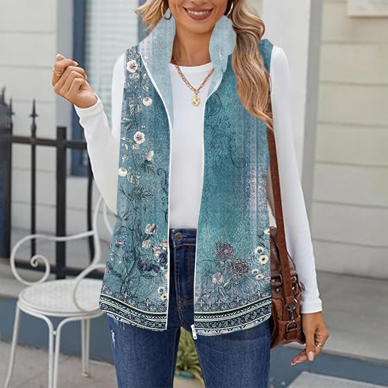 Женский модный теплый флисовый кардиган-жилет в стиле ретро с принтом M