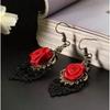 New Gothic Versatile Dark Style Rose Earrings Women's European and American Silk Flower Earrings