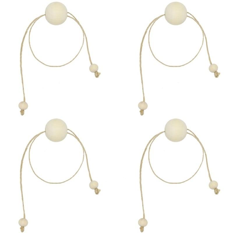4Pcs Natural Wooden Bead Napkin Rings for Weddings Home Decor