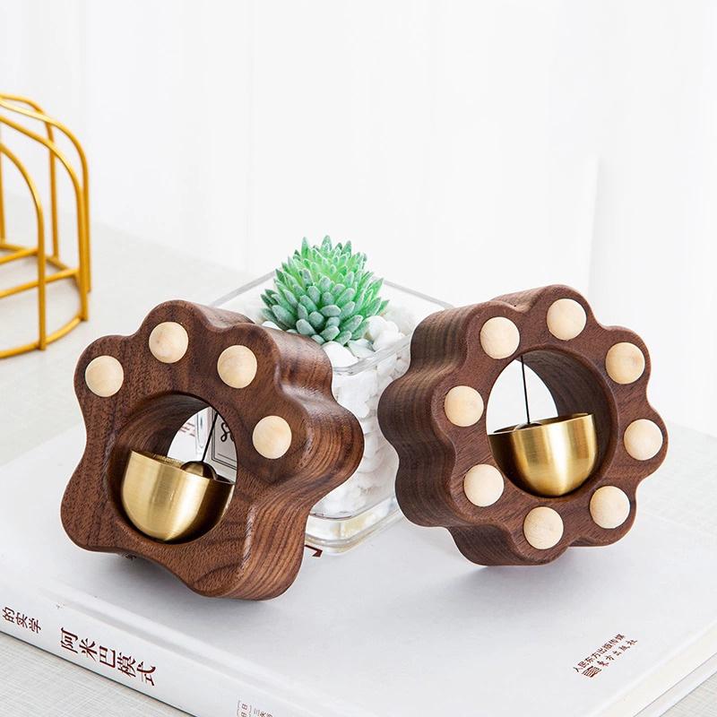 Walnut Wooden Wind Chime Magnetic Home Reminder Wind Chime Cartoon Cat Claw Doorbell Copper Bell Ornaments Housewarming Gift