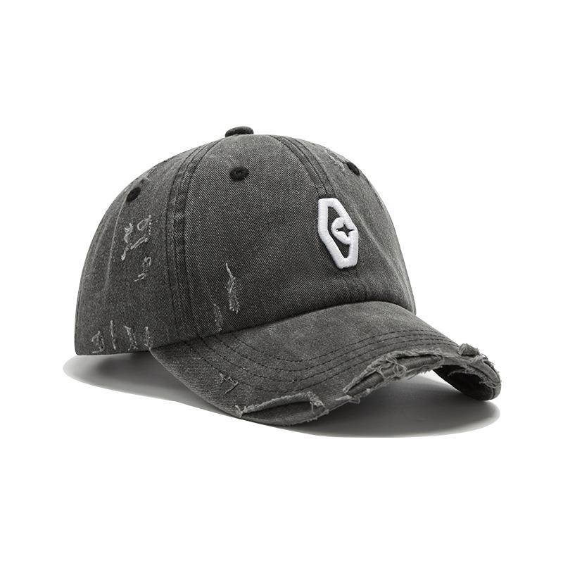 Retro heavy industry embroidery baseball cap for men and women, washed and worn soft top to deepen the big head circumference tide brand cap