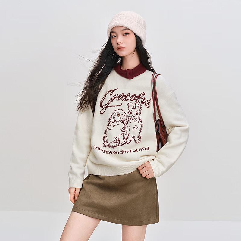 

LED IN Women s Round Neck Jacquard Knit Sweater L