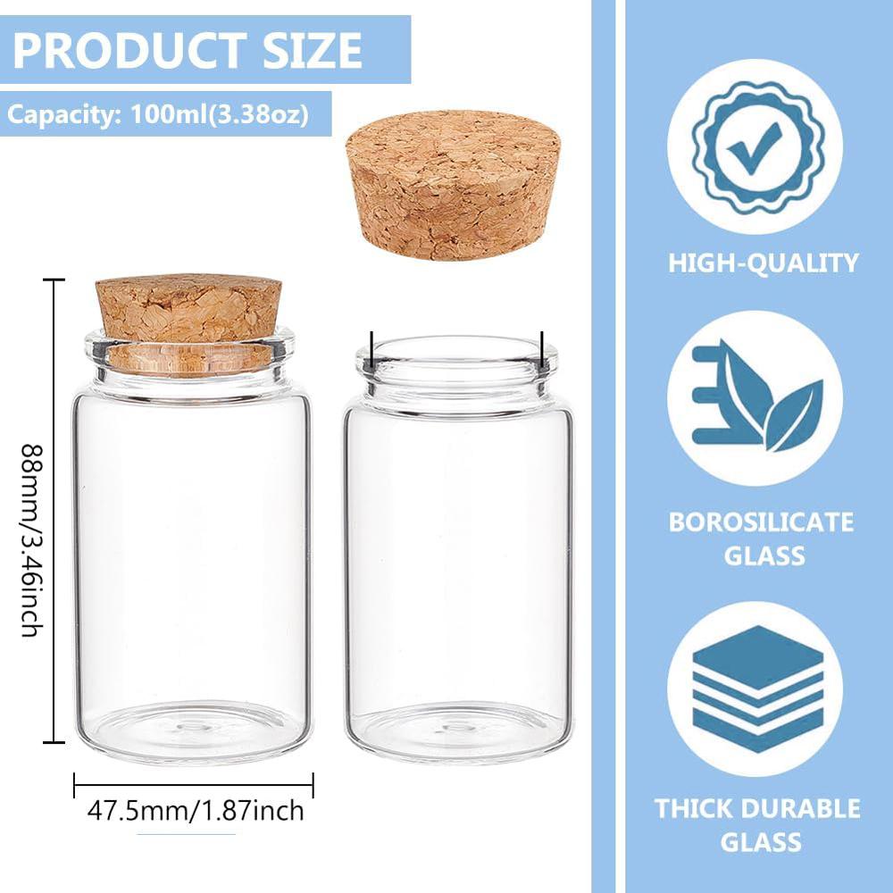 100ml Mini Glass Bottles with Cork Stoppers, Wish Message Bottles for Wedding Party Supplies, DIY Craft, Baby Shower Favors