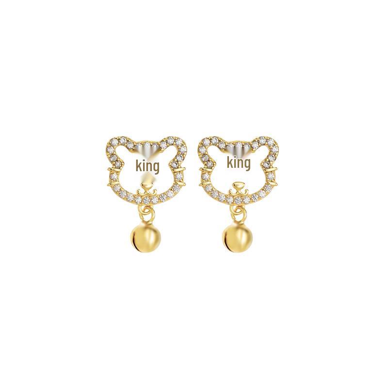 S925 Silver Zodiac Tiger Earrings for Women - Japanese and Korean Style with Bells and Diamonds