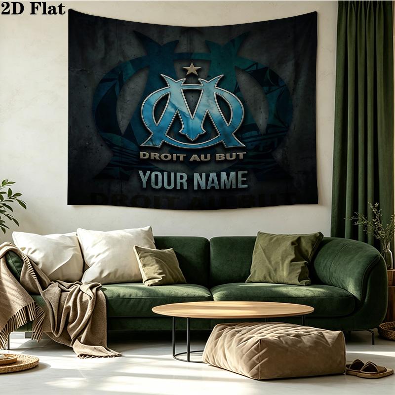 Custom Name Olympique De Marseille Printed Tapestry – Wall Hanging for Bedrooms, Dorms, and Home Decor
