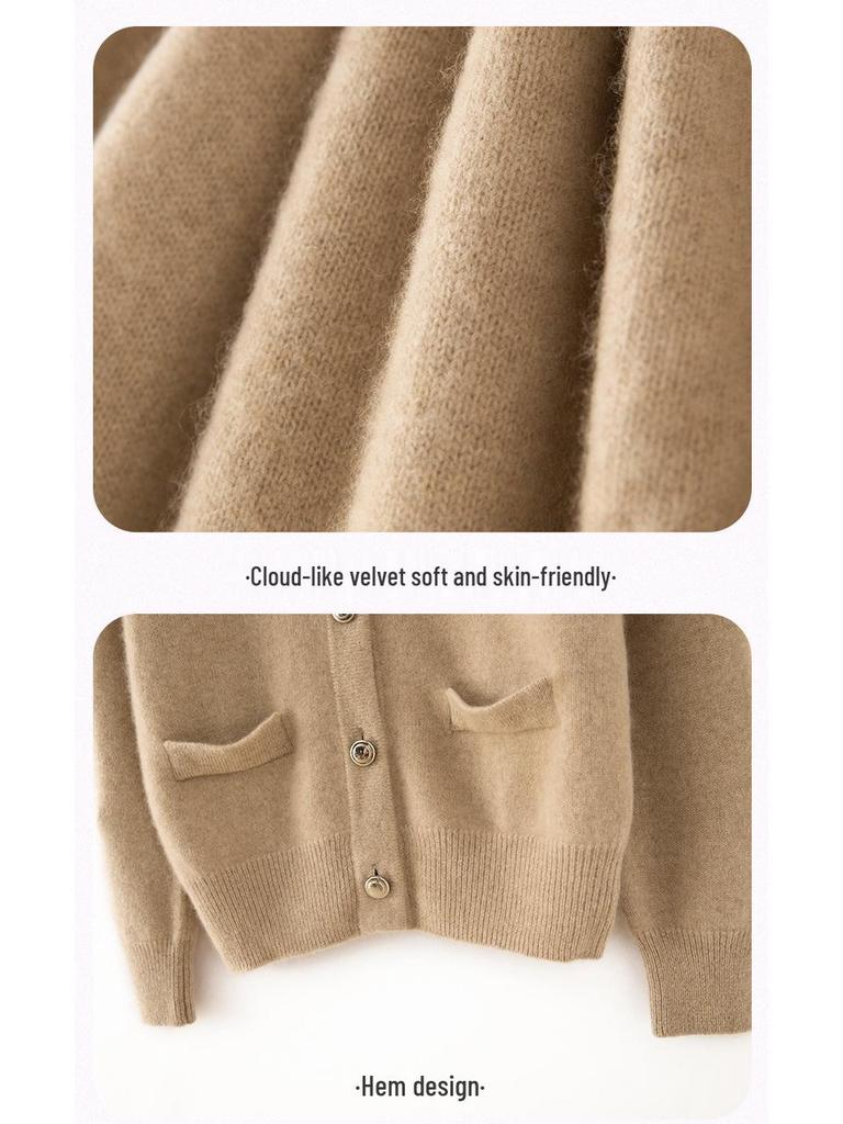 Dámský kašmírový kardigan slim fit - Stylový a všestranný pletený svetr s kulatým výstřihem