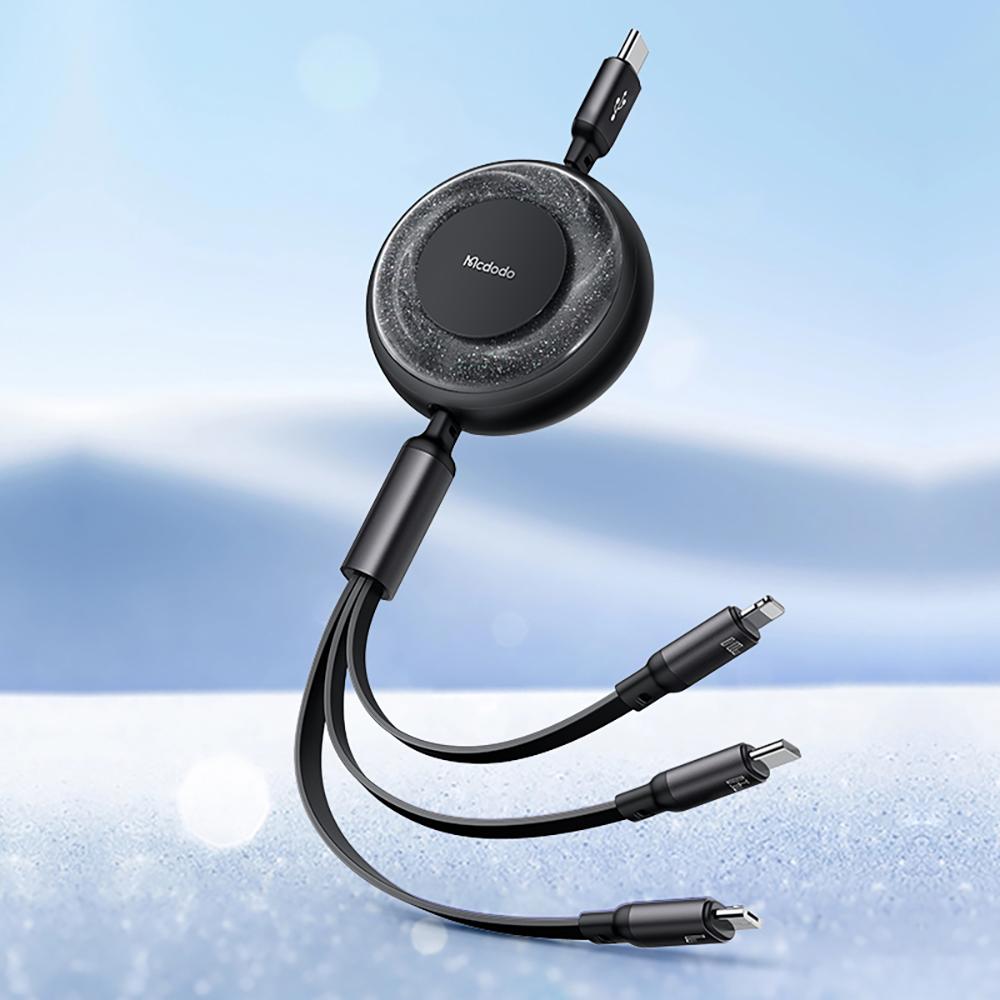 Mcdodo Cable Usb-C 3In1 Retractable Fast Charging Usb-C Lightning Micro 100W
