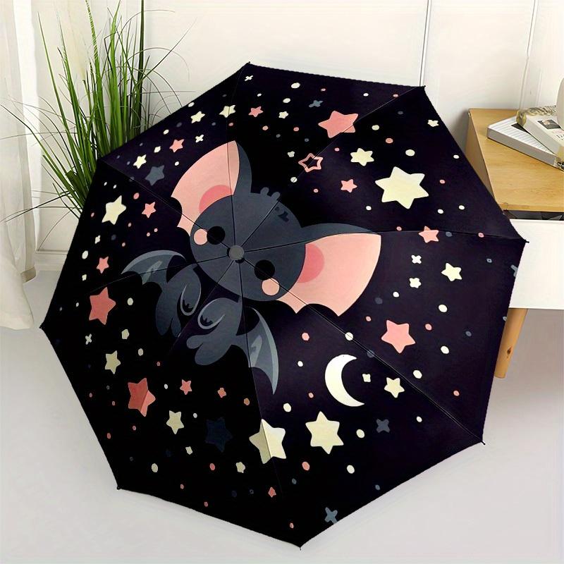 1pc Cute Bat Night Sky Stars Moon Umbrella with Plastic Handle,Suitable for All Seasons Home Travel Outdoor UmbrellaM1228