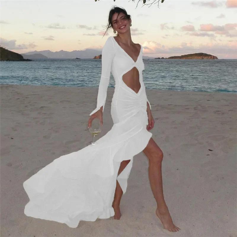 Сексуальное длинное платье с глубоким V-образным вырезом для женщин — фото 3