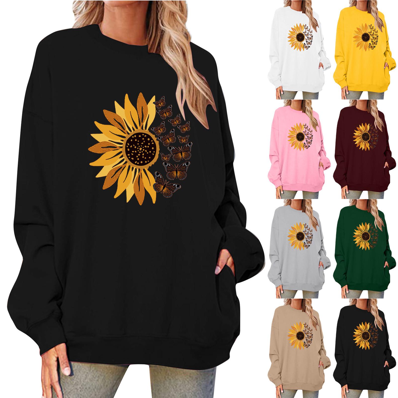 

Женские повседневные свободные топы с круглым вырезом и длинными рукавами с принтом