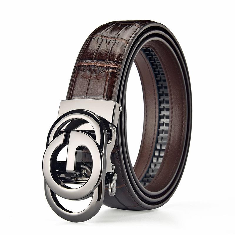 Male Alligator Pattern Leather Belt Imitation Steel Alloy Large G Letter Automatic Buckle, Light Luxury