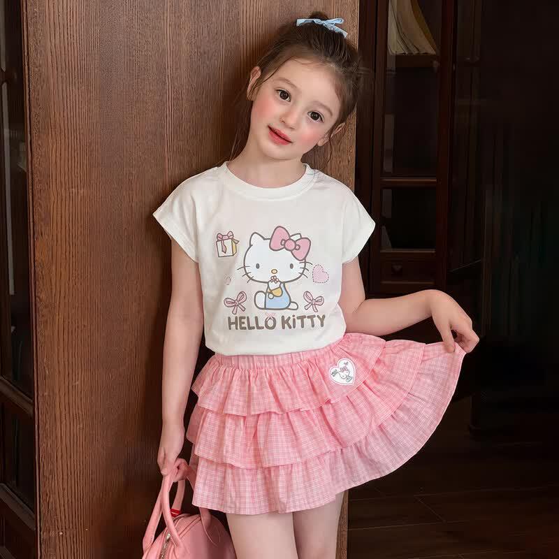 Hello Kitty Girls Summer Plaid Skirt Set 120