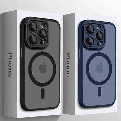 IPhone 15 16 14 13 11 12 Pro Max İçin Yarı Saydam Orijinal Kılıf Magsafe Manyetik Kablosuz Şarj Lens Koruyucu Mat Kapak