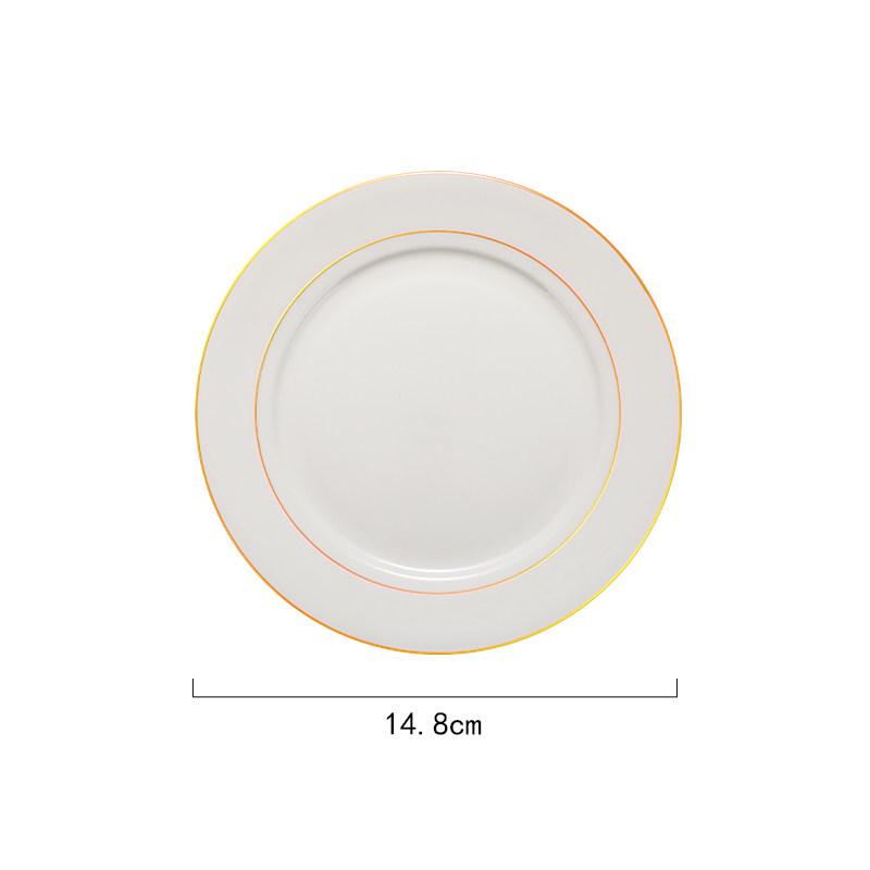 Западная керамическая обеденная тарелка - Двойная золотая линия, Расписной ободок, Круглая - Креативная тарелка для стейка, пасты, завтрака и многого другого