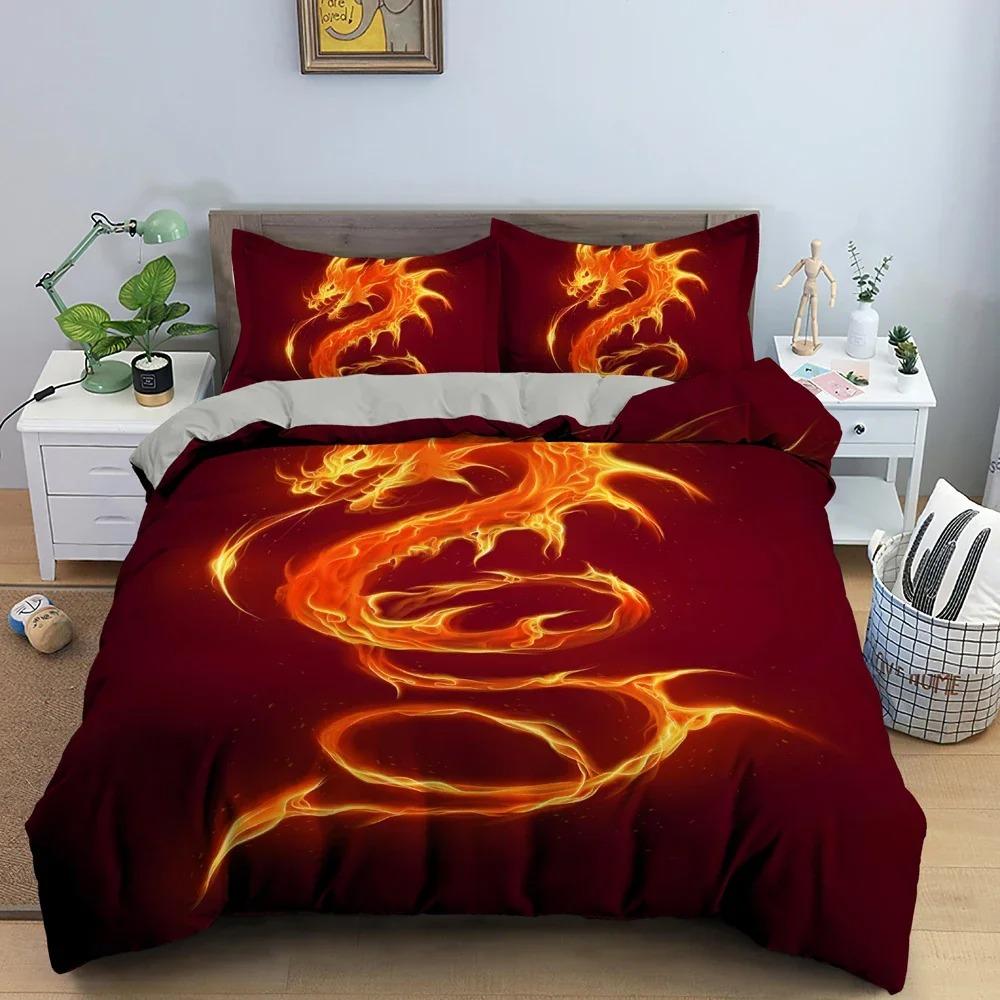 3D Flaming Animal Pattern Duvet Cover Luxury Bedding Set Fire Dragon And Horse Bedclothes Bedroom Decor Home Textile