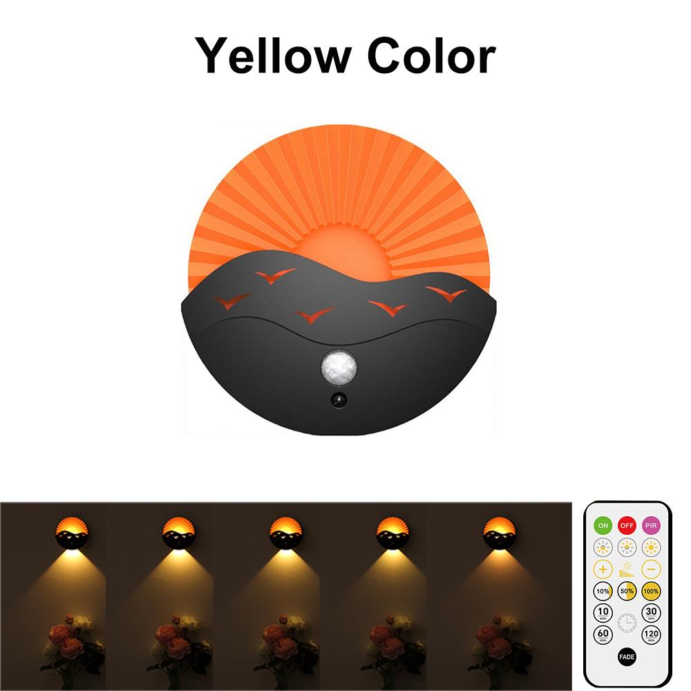 

Светодиодный настенный светильник с датчиком движения, перезаряжаемый ночник для кухонного шкафа, гардероба, спальни, лестницы, пульт управления, свет для шкафа 3AAA Battery светло-желтый