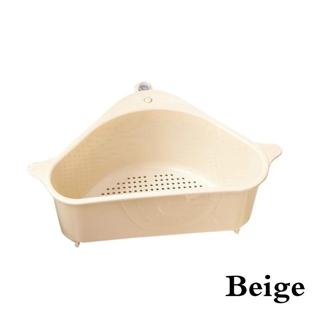 Multifunctional Kitchen Sink Drain Rack With Sucker Triangle Hollow Fruit Sundry Storage Baskets Home Convenience Small Tools