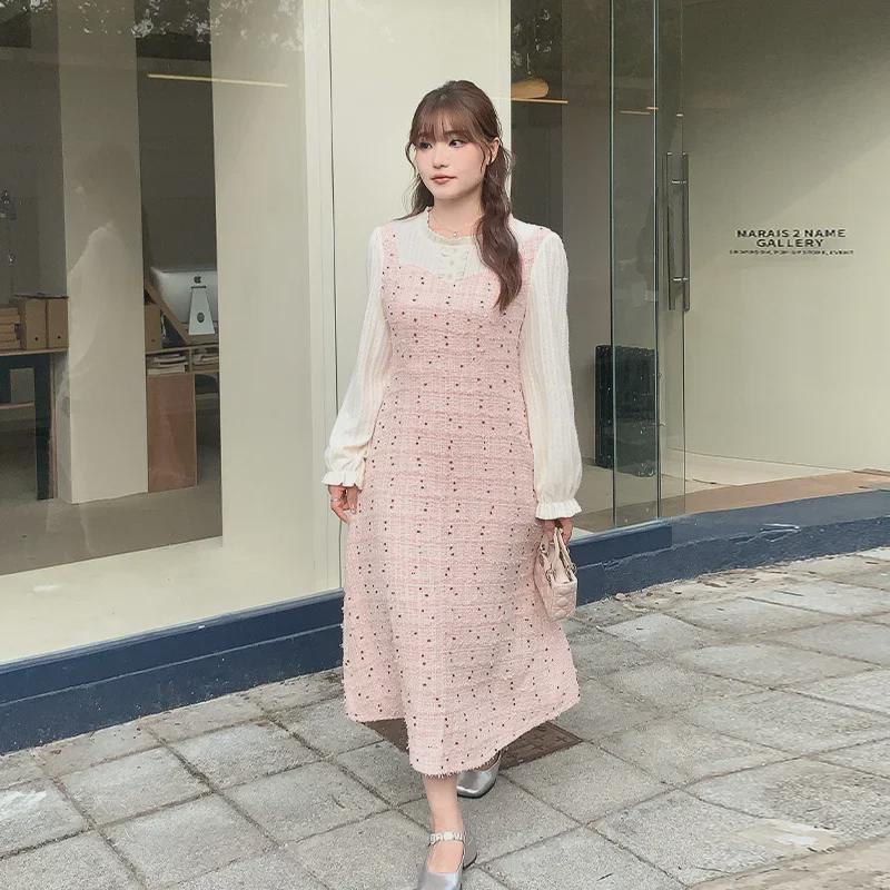 French Style High Waist Slim Qianjin Dress - Plus Size Spring Two-Piece Look