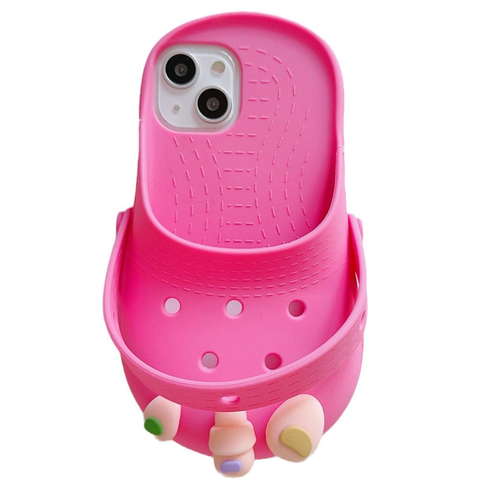 

For iPhone 15 Case Cute Sandal-Shaped Design Silicone Phone Cover Rose