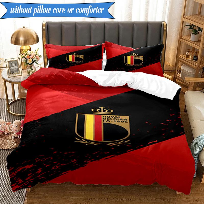 3PCS Belgian Football Association Emblem Bedding Set 2D Printing (Includes 1 Duvet Cover + 2 Pillowcases Coreless), Bedroom decor,Fan gift